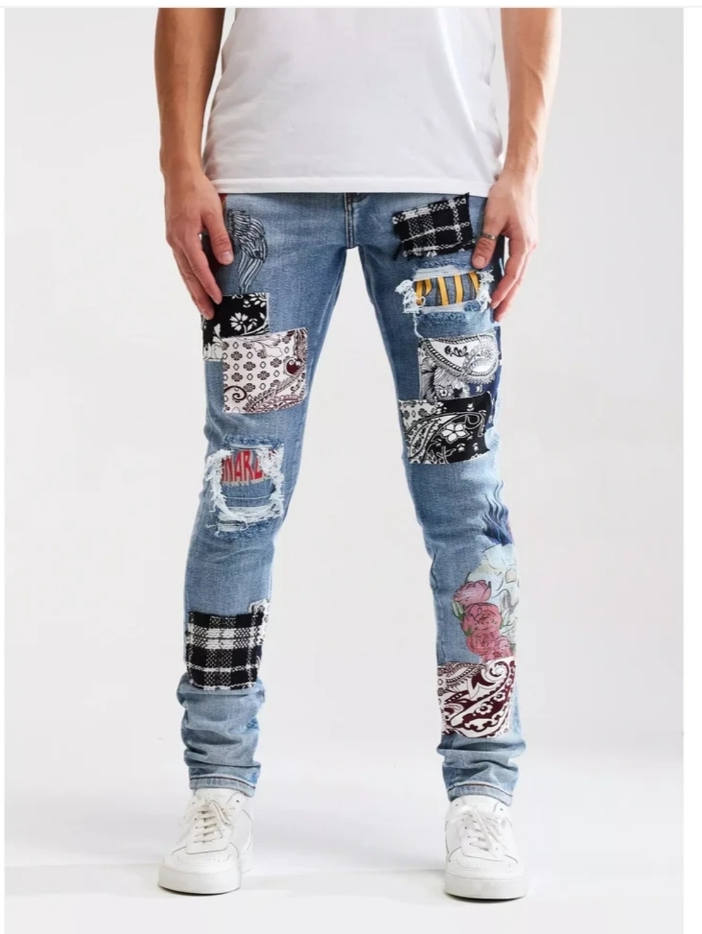 Embellish Arcadia Blue Patchwork Denim Jeans (EMBSUM121-105)